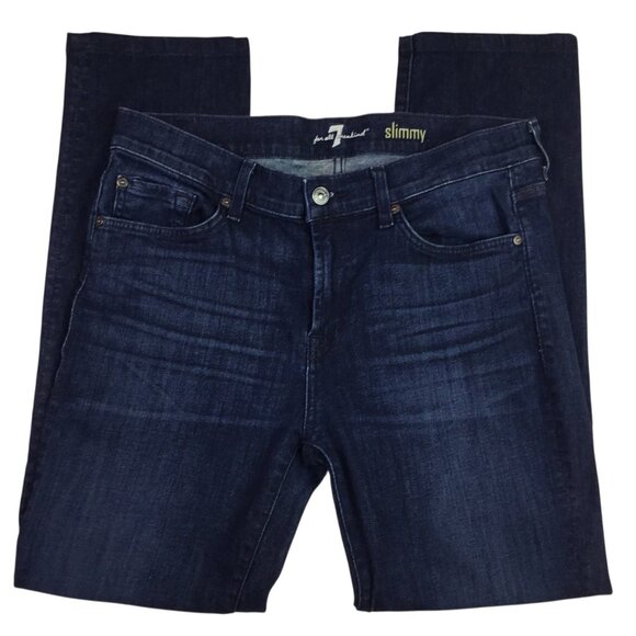 7 For All Mankind Slimmy Straight Leg Jeans Mens 33 x 29 Dark Wash Cotton & Span - Picture 4 of 12